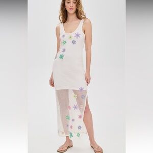 Beach Riot White Mesh Maxi Cover-Up with Multicolor Floral Appliqués